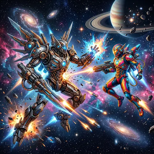 Epic Transformer vs. Power Ranger Battle in Outer Space