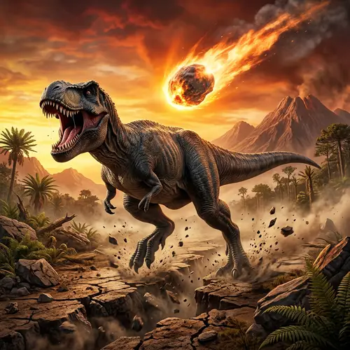 Dramatic Dinosaur Running from Comet Impact