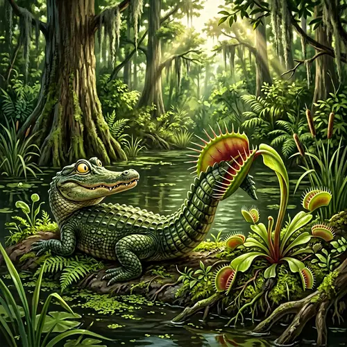 Carnivorous Venus Flytrap Plant Eating Alligator