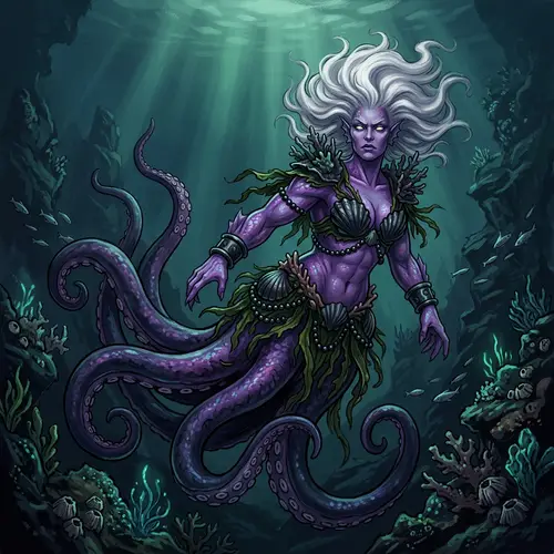 Ursula Sea-Witch Swimming in Dark Ocean Depths