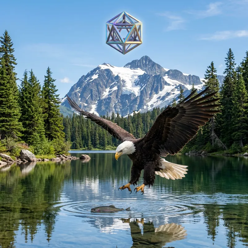 Breathtaking Scene of Bald Eagle Hunting Fish in Pristine Lake