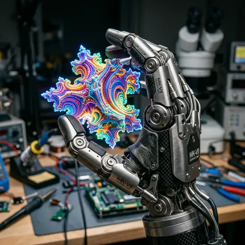 Semi-Robotic Hand Holding Colorful Geometrical Fractal Object