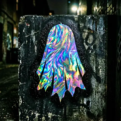 Black and White Ghost Stencil with Holographic Interior