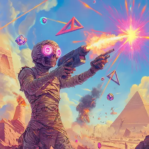 Surreal Mummy Shooting Laser Guns in Egypt