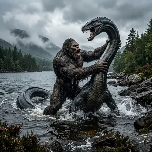 Bigfoot vs Loch Ness Monster Battle in Scottish Highlands