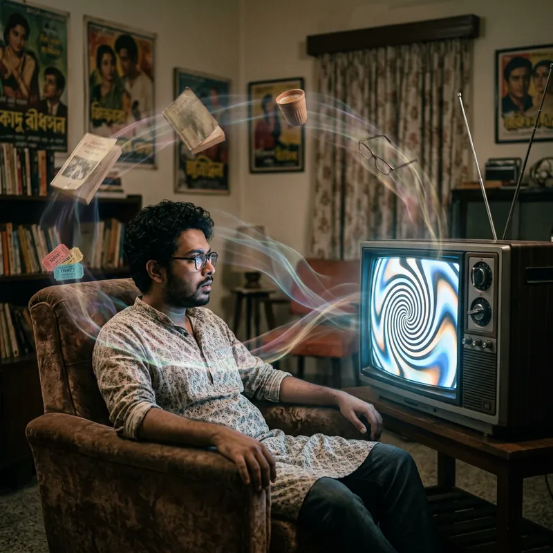 Dreamy South Asian Male Being Hypnotized by Retro TV | Surreal Art