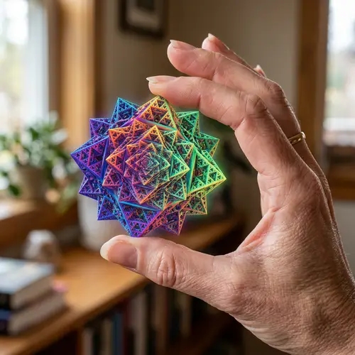 Colorful Geometrical Fractal Object Held by Realistic Hand