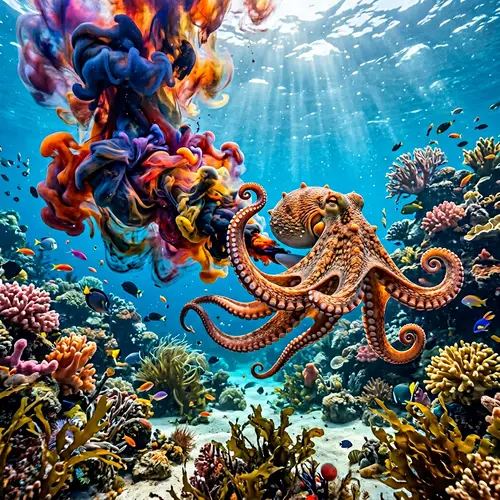 Colorful Octopus Ink Art - Mesmerizing Underwater Scene