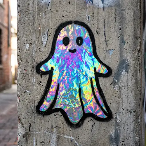 Black and White Ghost Stencil with Holographic Interior