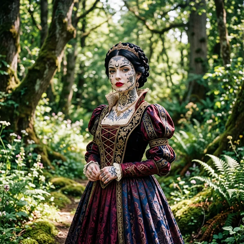 Enchanting Snow White Inspired by Forest with Unique Face Tattoos