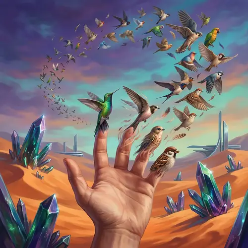 Futuristic Evolution: Birds Taking Flight From Human Hand