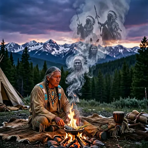 Native American Shaman Campfire Ritual with Warrior Spirits