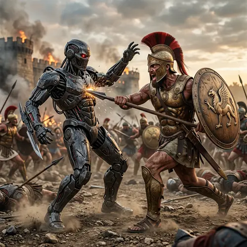 Trojan Warrior vs. Terminator Battle | Epic Clash Imagery