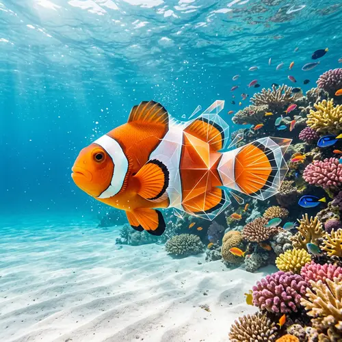 Realistic Clownfish Transforming in Crystal Clear Waters
