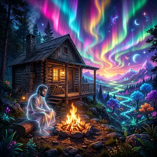 Realistic Cabin Overlooking Otherworldly Landscape | Enchanting Scene