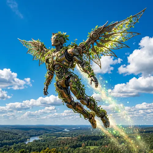Nature Spirit Robot Soaring into Sky | Tech and Nature Fusion