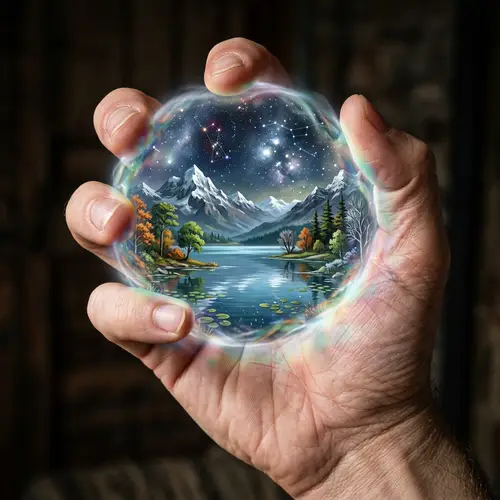 Dream Landscape in Hand: Mystical Product Grasped Firmly