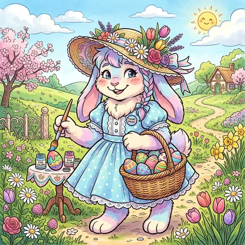 Cheerful Transgender Easter Bunny in Festive Outfit