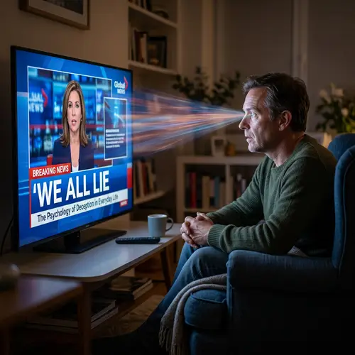 Engrossed Viewer Captivated by 'We all lie' News Headline