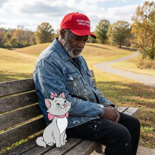 African American Artist with 'Make America Great Again' Hat in Park Scene