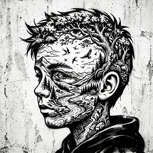 Nature Scene Boy Stencil Artwork