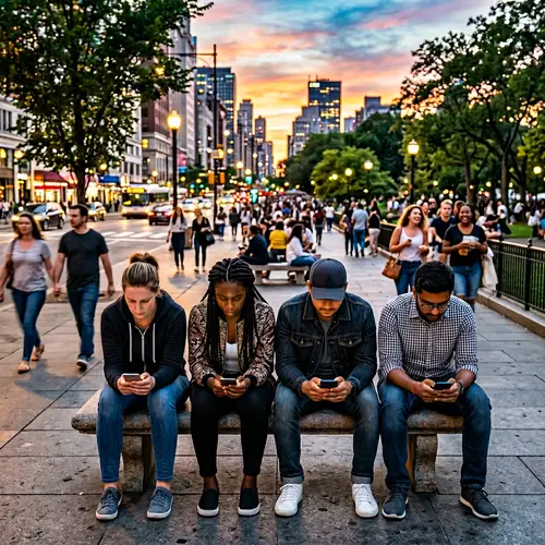 Diverse Faceless Humans Engrossed in Smartphones Missing World