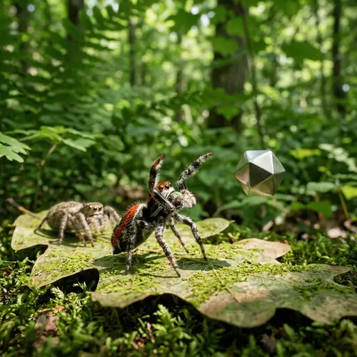 Jumping Spider Mating Dance in a Forest Scene