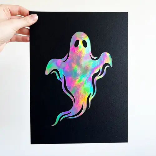 Ethereal Ghost Stencil: Black & White Holographic Art