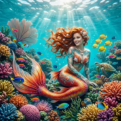 Enchanting Mermaid Tattoos in Crystal Clear Waters