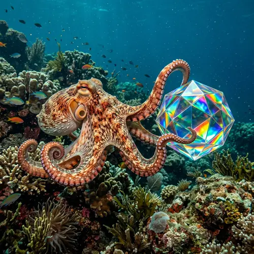 Colorful Octopus in Underwater Habitat | Geometric Shape Exploration