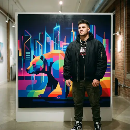 Kanye West 'Graduation' Album Cover - Hip Hop Artist in Colorful Scene