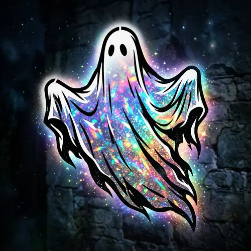 Black and White Ghost Stencil with Holographic Interior
