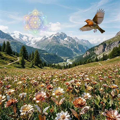 Enchanting Metallic Flowers in Mountain Landscape