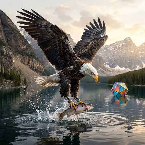 Realistic Robotic Eagle Snatching Fish from Lake