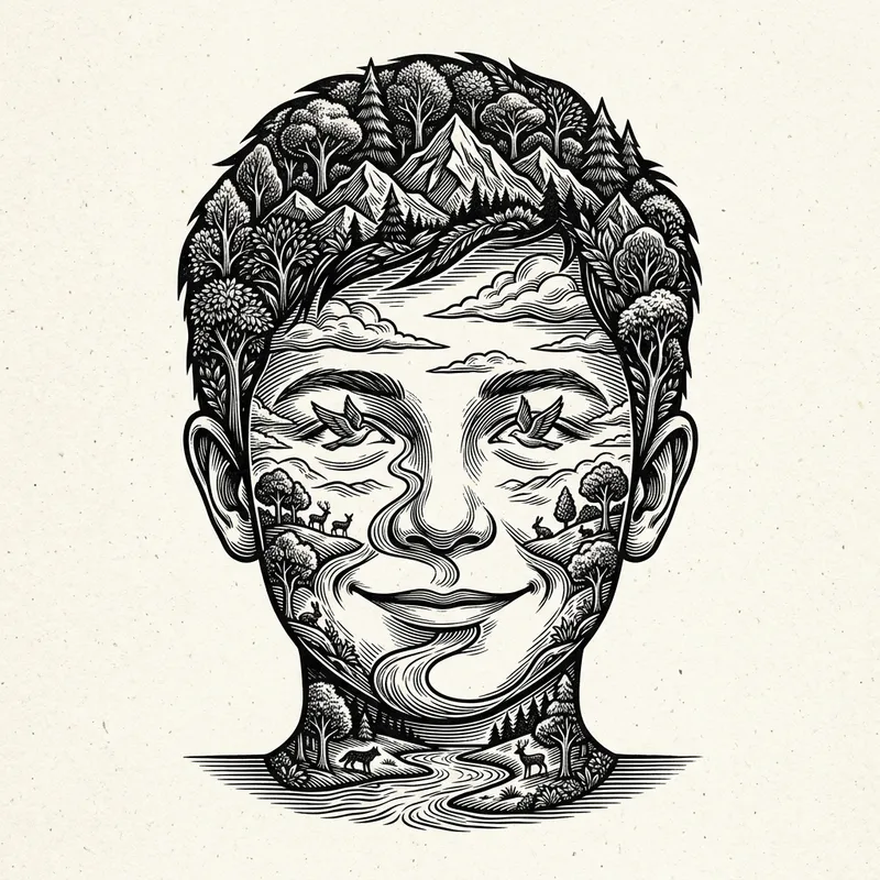 Nature Scene Boy: Unique Monochromatic Stencil Design