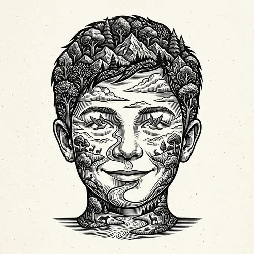 Monochromatic Stencil Design with Nature Scene Boy