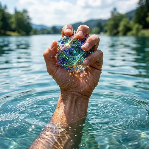Human Hand Rising out of Water with Colorful Fractal Object