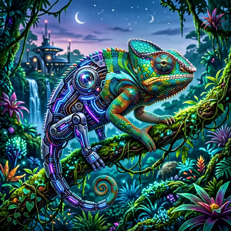 Half Cyborg Half Chameleon: A Surreal Fusion of Nature and Technology