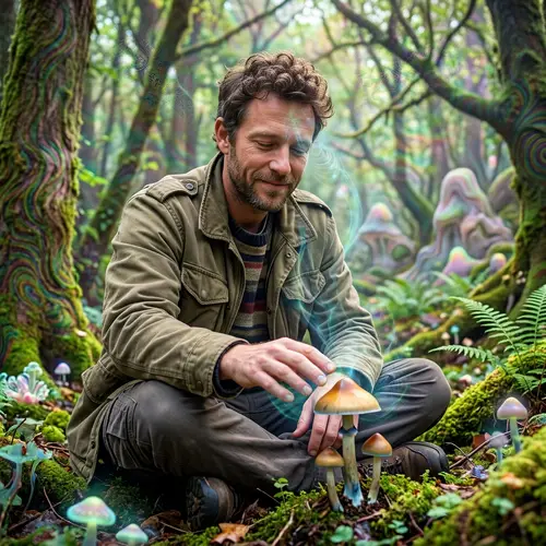 Surreal Encounter with Psilocybin Mushroom in Stunning Landscape