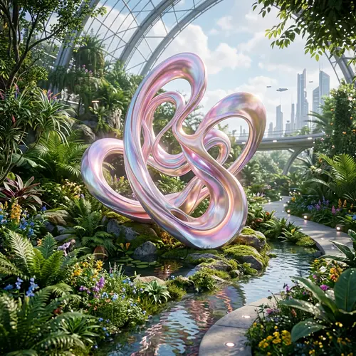 Futuristic Nature with Metallic Shape in Serene Environment