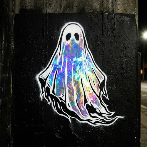 Black and White Ghost Stencil with Holographic Interior