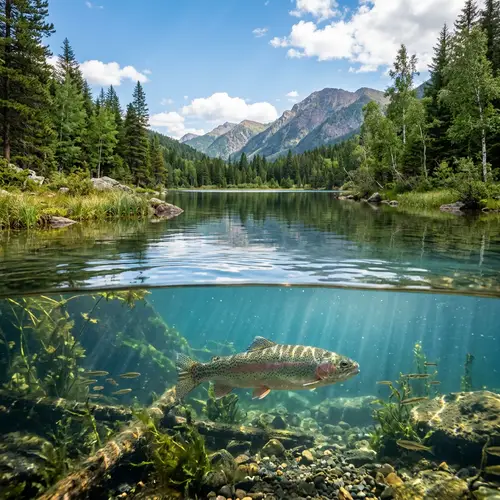 Trout Swimming in Serene Lake Landscape