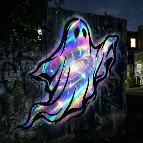Black and White Ghost Stencil with Holographic Accent