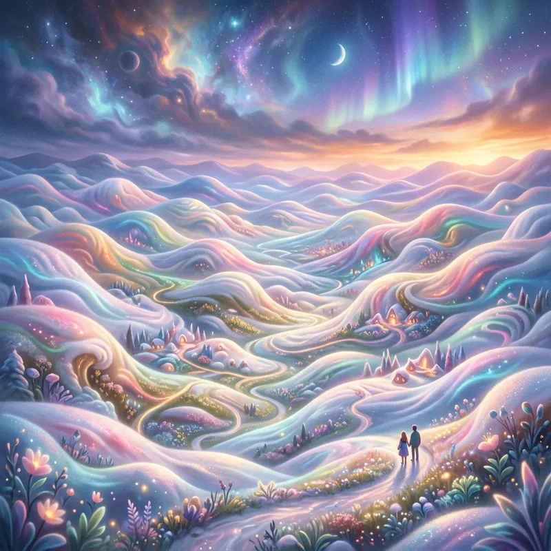 Mind-Bending View of a World with Gentle White Hills & Soft Vibrant Hues