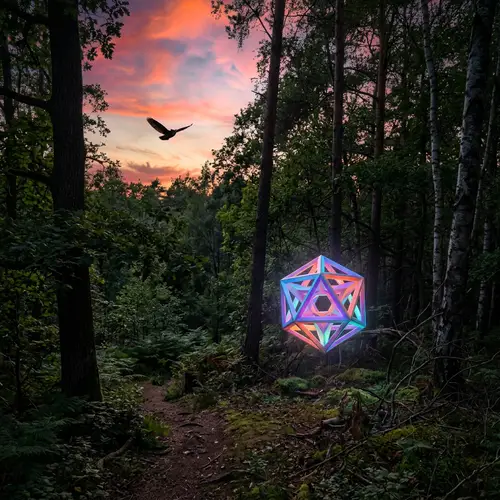 Serene Forest with Owl at Sunset | Colorful Geometric Object
