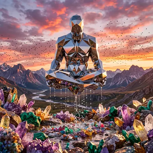 Hovering Metallic Geometrical Object & Crystal Garden