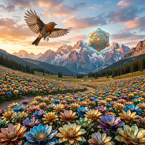 Colorful Metallic Flowers in Mountain Landscape | Enchanting Nature Scene
