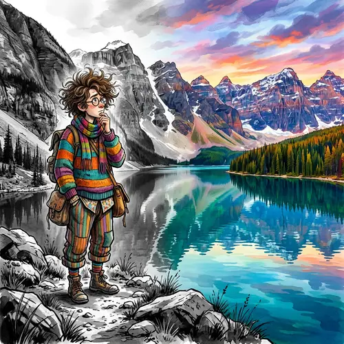 Beetlejuice Contemplates Nature | Mountain Lake Landscape