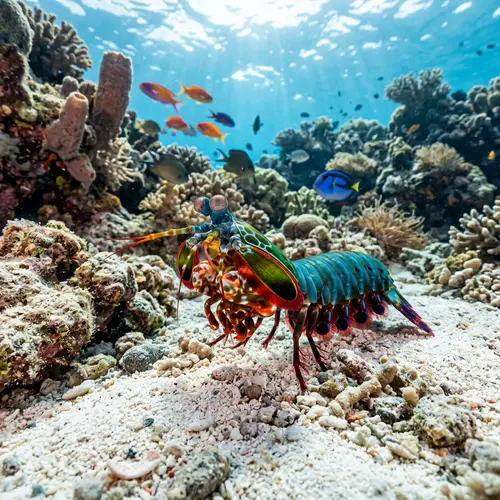 Realistic Mantis Shrimp Hunting Along White Sands - Underwater Beauty
