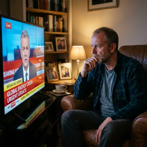 Captivated Caucasian Man Watching TV News Show